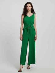 Knot Detail Tie Front Sleeveless Jumpsuit - Flyclothing LLC