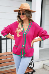 Waffle Knit V-Neck Cardigan with Pocket - Flyclothing LLC