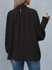 Tie Neck Lantern Sleeve Blouse - Trendsi