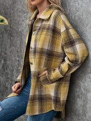 Plaid Collared Neck Long Sleeve Shirt - Flyclothing LLC