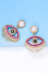 Evil Eye Shape Rhinestone Zinc Alloy Synthetic Dangle Earrings - Flyclothing LLC