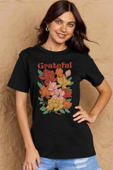 Simply Love Full Size GRATEFUL Flower Graphic Cotton T-Shirt - Flyclothing LLC