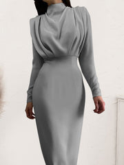 Ruched Turtleneck Long Sleeve Dress - Flyclothing LLC