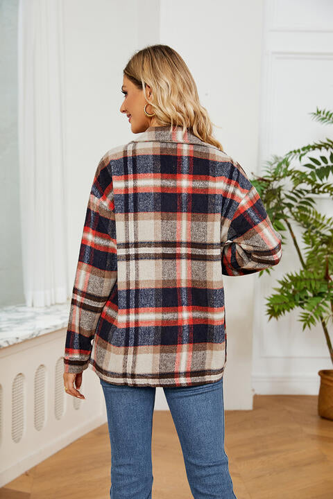 Collared Plaid Shacket - Flyclothing LLC