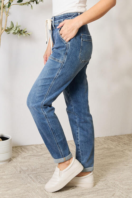 Judy Blue Full Size High Waist Drawstring Denim Jeans - Flyclothing LLC