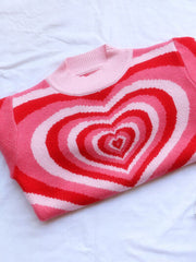 Heart Mock Neck Long Sleeve Sweater - Flyclothing LLC