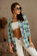 Plaid Open Front Blazer - Flyclothing LLC