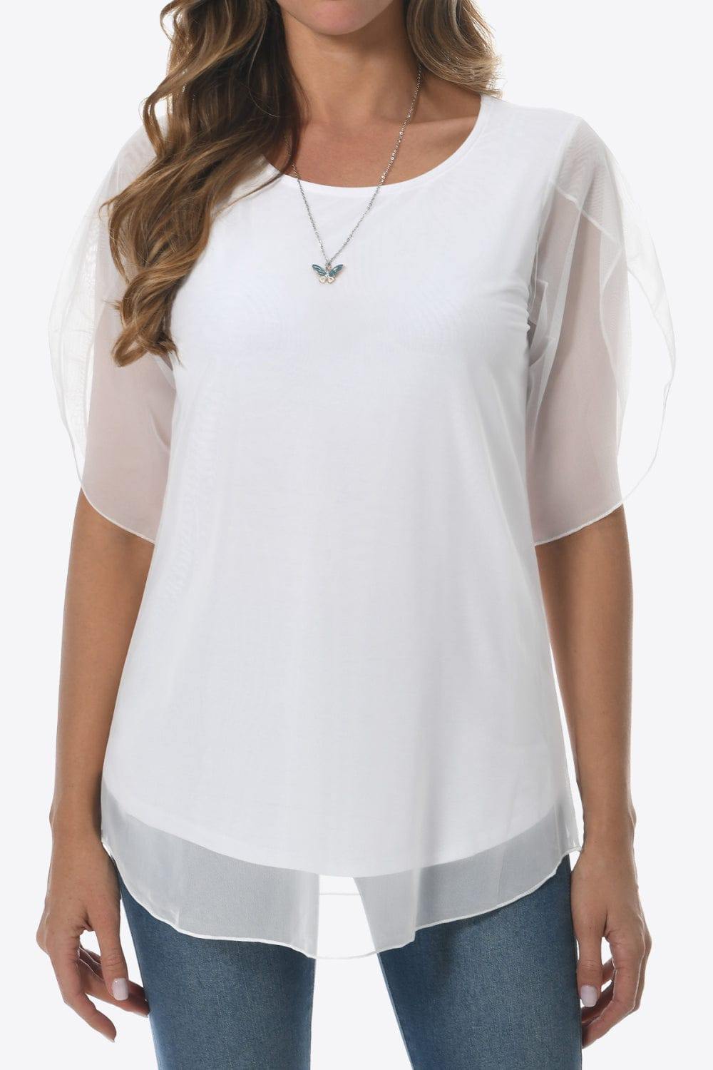 Round Neck Curved Hem Blouse - Trendsi