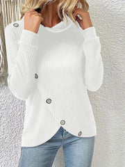 Decorative Button Turtleneck Long Sleeve T-Shirt - Flyclothing LLC