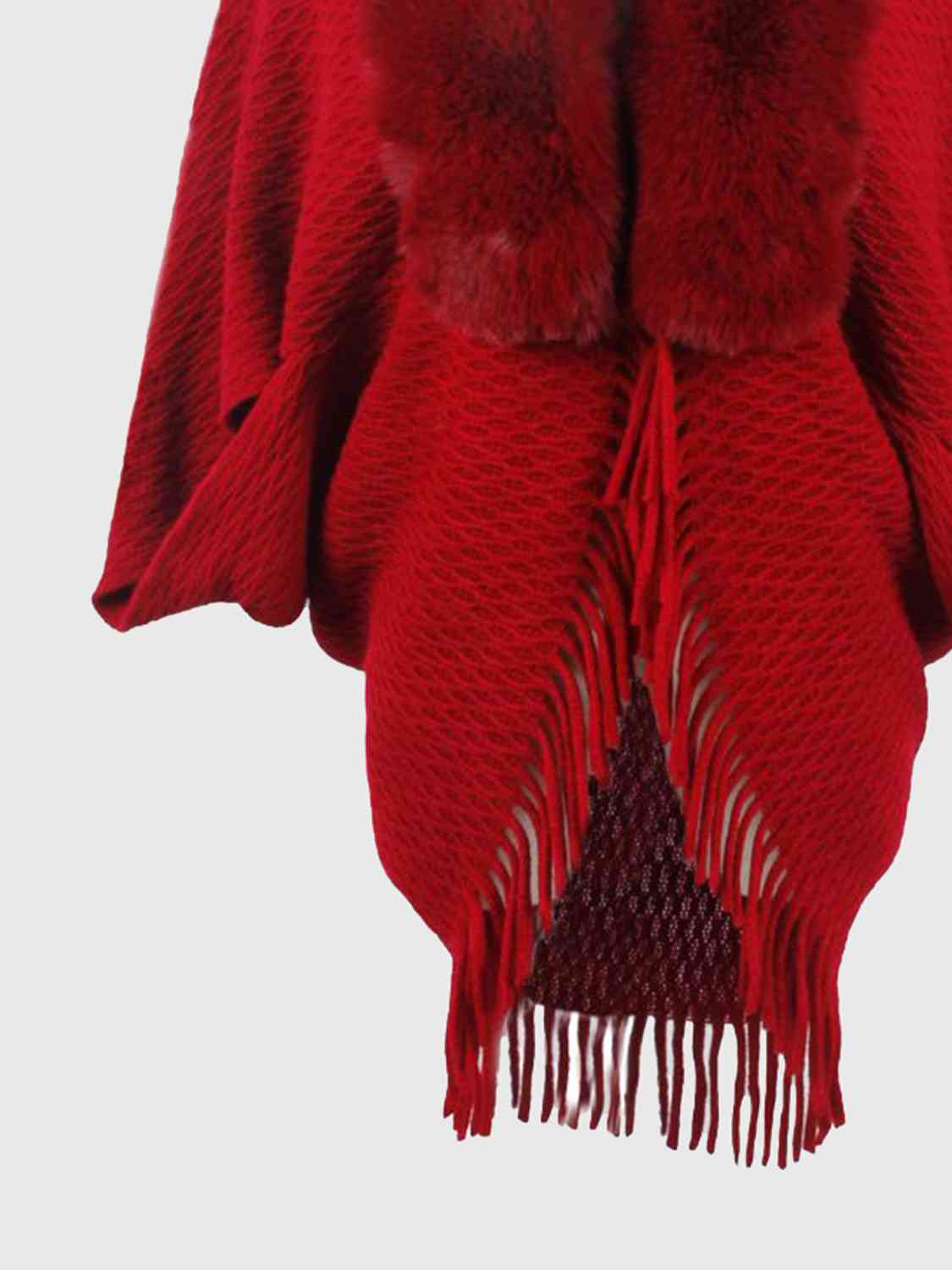 Open Front Fringe Hem Poncho - Flyclothing LLC