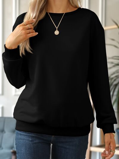 Round Neck Dropped Shoulder Sweatshirt - Flyclothing LLC