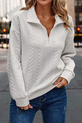 Textured Half Zip Dropped Shoulder Sweatshirt - Flyclothing LLC