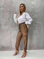 Tied High Waist Pants with Pockets - Flyclothing LLC