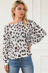 Leopard Boat Neck Long Sleeve Sweater - Flyclothing LLC