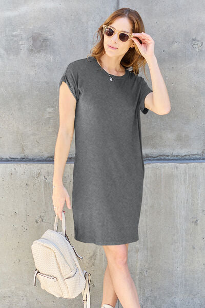 Basic Bae Full Size Round Neck Short Sleeve Dress with Pockets - Flyclothing LLC