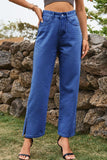 High Waist Loose Fit Ankle Slit Jeans - Flyclothing LLC