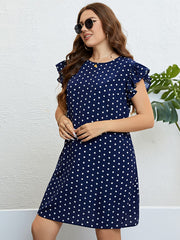 Plus Size Polka Dot Round Neck Dress - Flyclothing LLC