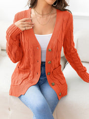 Button Down Cable-Knit Cardigan - Trendsi