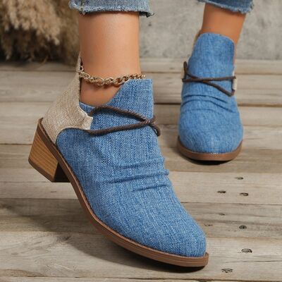 Contrast Canvas Low Heel Boots - Flyclothing LLC