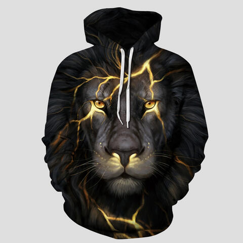 Full Size Animal Print Drawstring Hoodie with Pockets - Flyclothing LLC