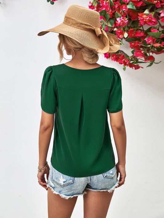 Cutout Round Neck Petal Sleeve Blouse - Flyclothing LLC