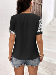 Leopard Round Neck Short Sleeve Tee - Flyclothing LLC