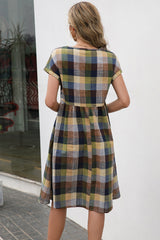 Plaid Round Neck Cap Sleeve Dress - Flyclothing LLC