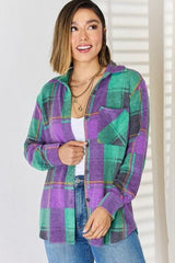 Zenana Plaid Button Up Long Sleeve Shacket - Flyclothing LLC