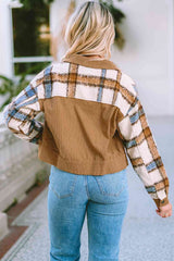 Plaid Collared Neck Button Down Jacket - Flyclothing LLC