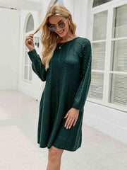 Cable-Knit Long Sleeve Sweater Dress - Flyclothing LLC