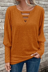 Cutout Round Neck Long Sleeve T-Shirt - Flyclothing LLC