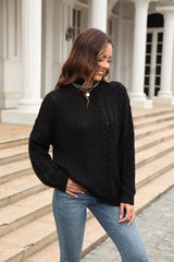 Cable-Knit Turtle Neck Long Sleeve Sweater - Trendsi