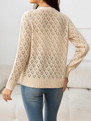 Openwork V-Neck Buttoned Knit Top - Flyclothing LLC