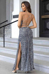 Sequin Backless Split Maxi Dress - Flyclothing LLC