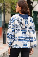 Drawstring Geometric Dropped Shoulder Hoodie - Trendsi