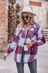 Plaid Long Sleeve Shirt Jacket with Pockets