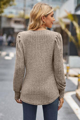 Ribbed Round Neck Long Sleeve Knit Top - Trendsi