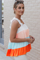 Color Block Ruffle Strap Tank - Flyclothing LLC