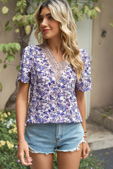 Floral V-Neck Short Sleeve T-Shirt - Flyclothing LLC