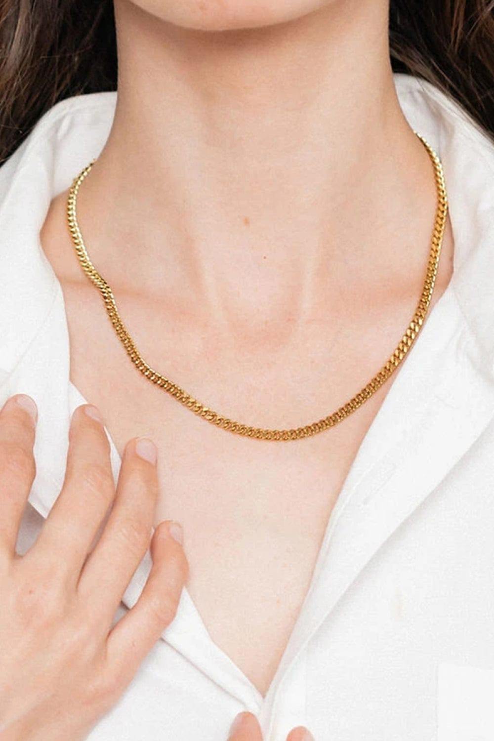 18K Gold Plated Curb Chain Necklace - Trendsi