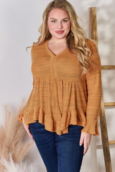 Hailey & Co Full Size V-Neck Flounce Sleeve Blouse - Flyclothing LLC