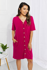 BOMBOM Sunday Brunch Button Down Midi Dress in Magenta - Trendsi