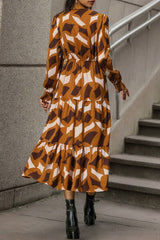 Printed Tied Pocketed Lantern Sleeve Dress - Flyclothing LLC