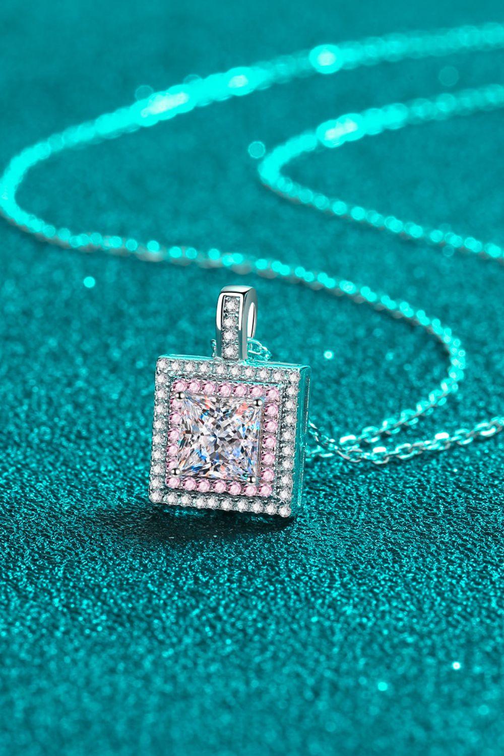 1 Carat Moissanite Square Pendant Chain Necklace - Flyclothing LLC