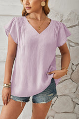 V-Neck Flutter Sleeve T-Shirt - Flyclothing LLC