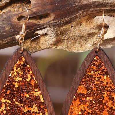 Sequin Wood Teardrop Earrings - Flyclothing LLC