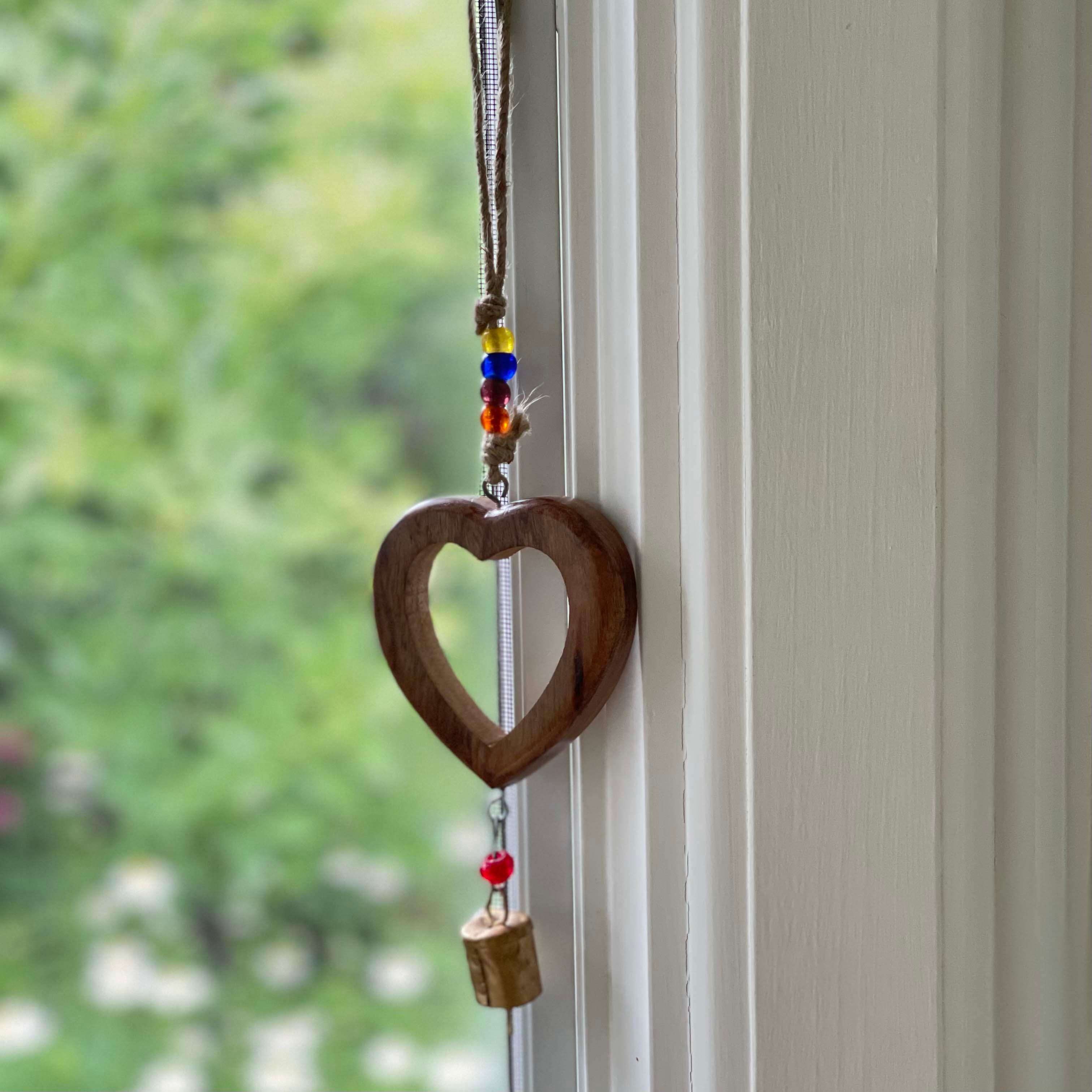 Handcrafted Wood Heart Chime with Recycled Iron Bell - Flyclothing LLC