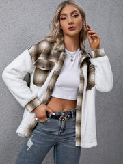 Plaid Collared Neck Button Down Jacket - Flyclothing LLC