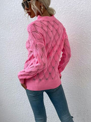 Openwork Cutout Dropped Shoulder Sweater - Flyclothing LLC