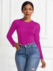 Round Neck Long Sleeve Bodysuit - Flyclothing LLC